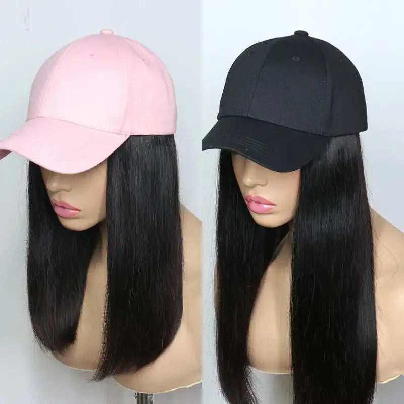 Baseball Cap with removable Human Hair attachment Hairpiece Wig