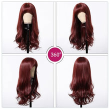 Load image into Gallery viewer, Wine Red Long Wavy Wig With Bangs
