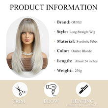 Load image into Gallery viewer, Ombre Blonde Long Straight Blonde Layered Synthetic Hair Wig with Bangs
