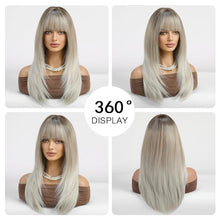 Load image into Gallery viewer, Ombre Blonde Long Straight Blonde Layered Synthetic Hair Wig with Bangs
