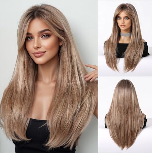 Heat Resistant Curtain Bangs Wig in Ombre Ash Blonde