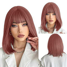 Load image into Gallery viewer, Synthetic Bob Wig with Blunt Bangs Synthetic Wig Wig Store
