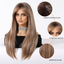 Load image into Gallery viewer, Heat Resistant Curtain Bangs Wig in Ombre Ash Blonde
