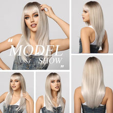 Load image into Gallery viewer, Ombre Blonde Long Straight Blonde Layered Synthetic Hair Wig with Bangs
