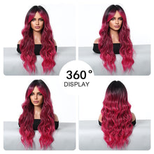 Load image into Gallery viewer, Heat Resistant Black Ombre Red Long Wavy Wig
