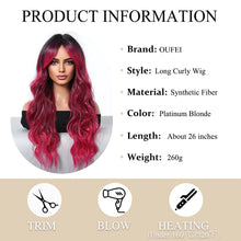 Load image into Gallery viewer, Heat Resistant Black Ombre Red Long Wavy Wig
