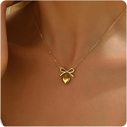 18K Gold Plated Dainty Bow Pearl Necklace