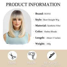 Load image into Gallery viewer, Medium Length Ombre Blonde Wig With Bangs
