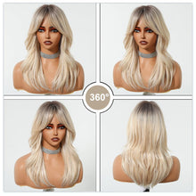 Load image into Gallery viewer, Layered Long Straight Blonde Wig with Curtain Bangs
