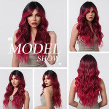 Load image into Gallery viewer, Heat Resistant Black Ombre Red Long Wavy Wig
