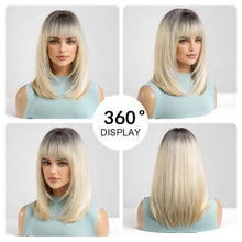 Load image into Gallery viewer, Medium Length Ombre Blonde Wig With Bangs
