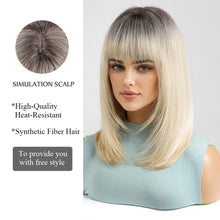 Load image into Gallery viewer, Medium Length Ombre Blonde Wig With Bangs
