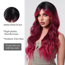 Load image into Gallery viewer, Heat Resistant Black Ombre Red Long Wavy Wig
