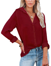 Load image into Gallery viewer, Long Sleeve Button Down V Neck Shirt
