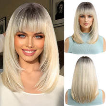 Load image into Gallery viewer, Medium Length Ombre Blonde Wig With Bangs
