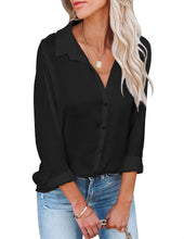 Load image into Gallery viewer, Long Sleeve Button Down V Neck Shirt
