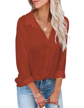 Load image into Gallery viewer, Long Sleeve Button Down V Neck Shirt
