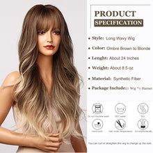 Load image into Gallery viewer, Ombre Mixed Brown Blonde Wigs 24&quot;Long Heat Friendly Wig
