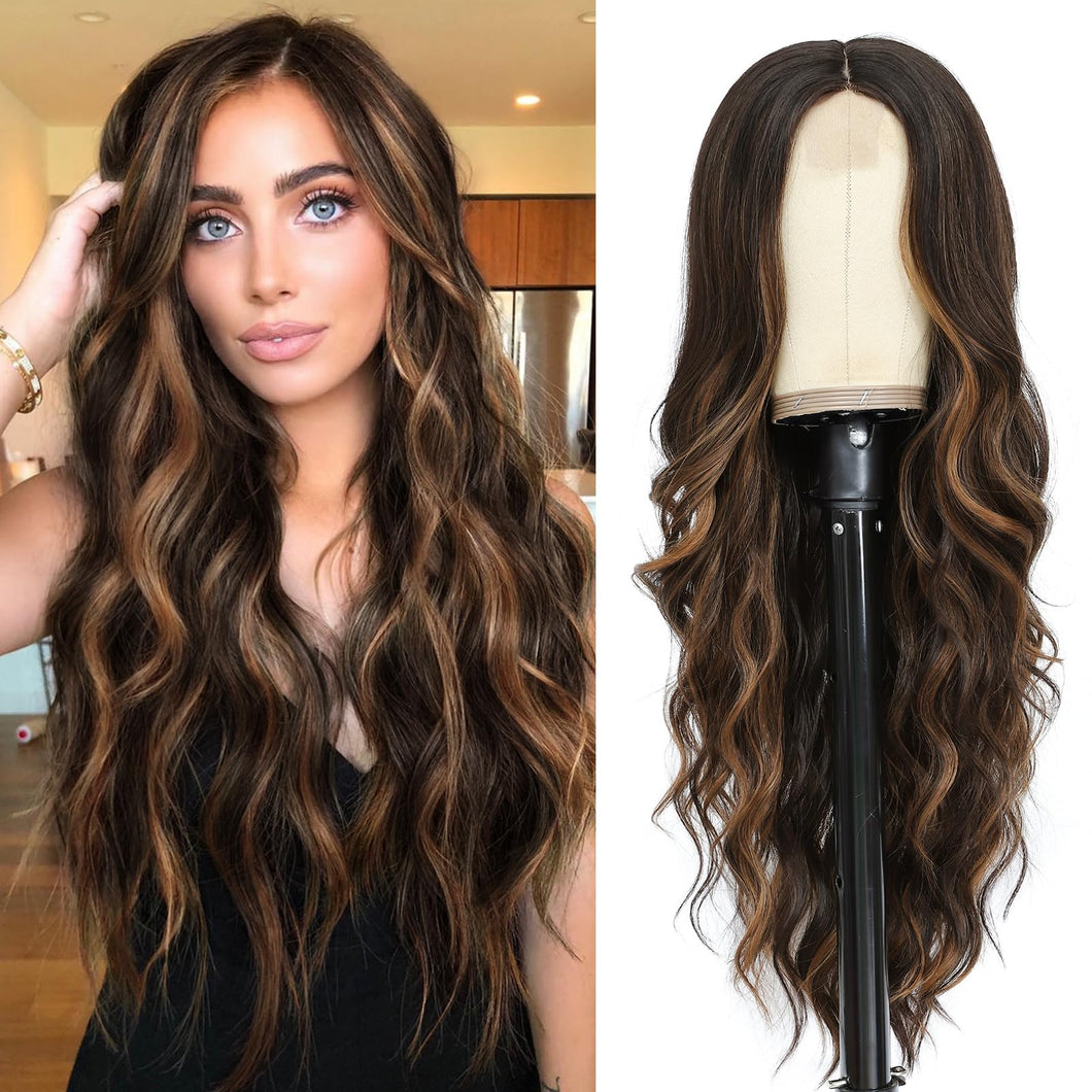 Curly Long Brown Mixed Chestnut Wig for Women