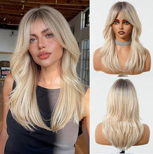 Load image into Gallery viewer, Layered Long Straight Blonde Wig with Curtain Bangs
