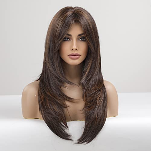 Brown wig 2024 long bangs