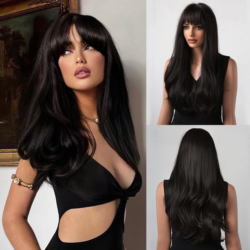 Black Wig with Bangs Heat Resistant