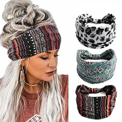 wide boho bandeau stretch headbands 3 pack